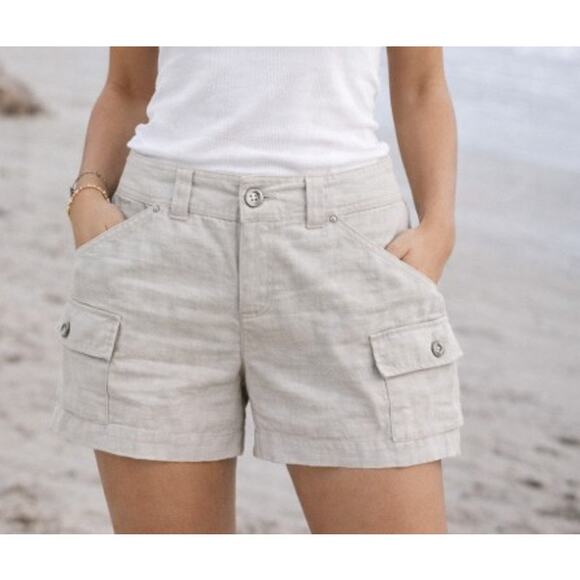 INC International Concepts Pants - INC Beach Linen Cargo Shorts Womens 2 Beige Utility Casual Resort Travel Pockets